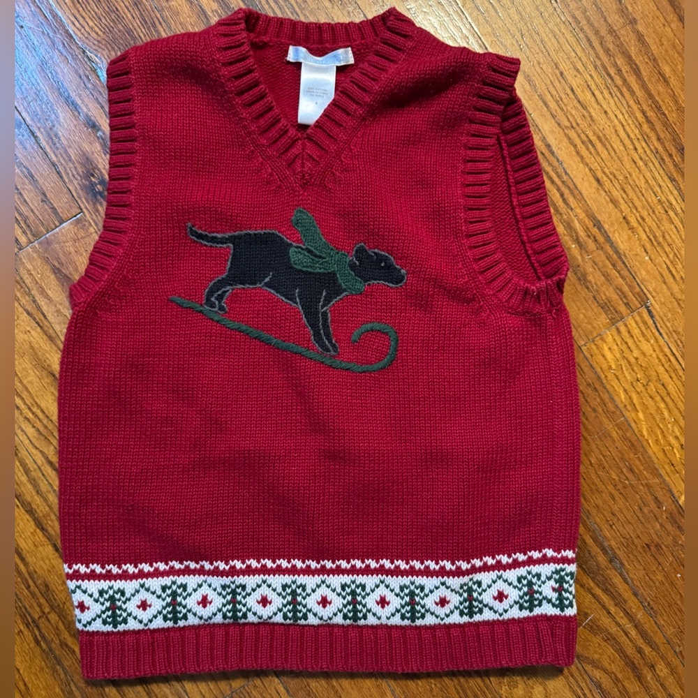 Janie and Jack Christmas Vest - Sledding Dog, size 6